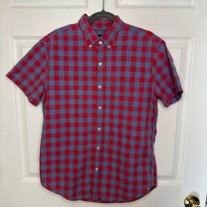 J Crew Men's Red and Blue Madras Checkered Shirt Size Medium 100% Cotton GUC